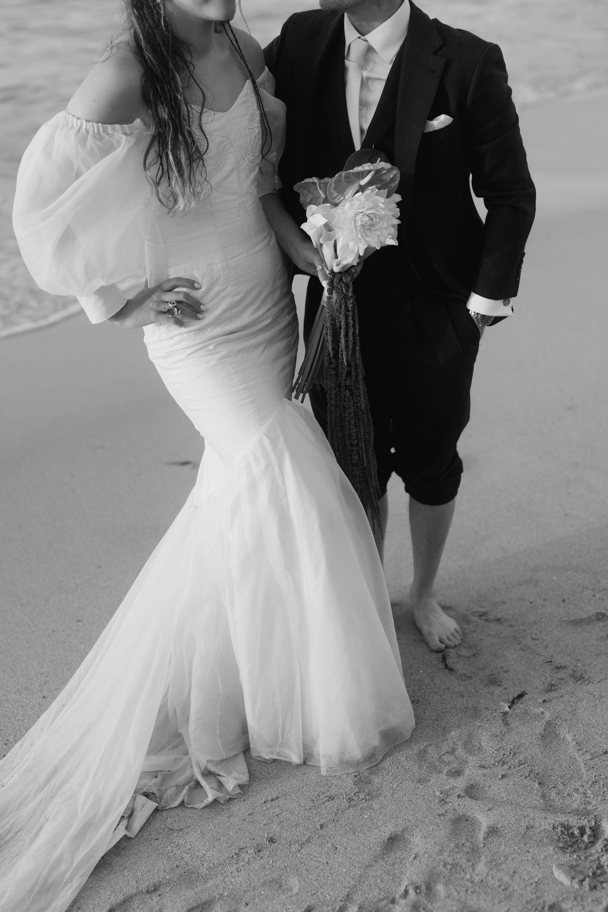 editorial style beach wedding in cornwall with vintage dress