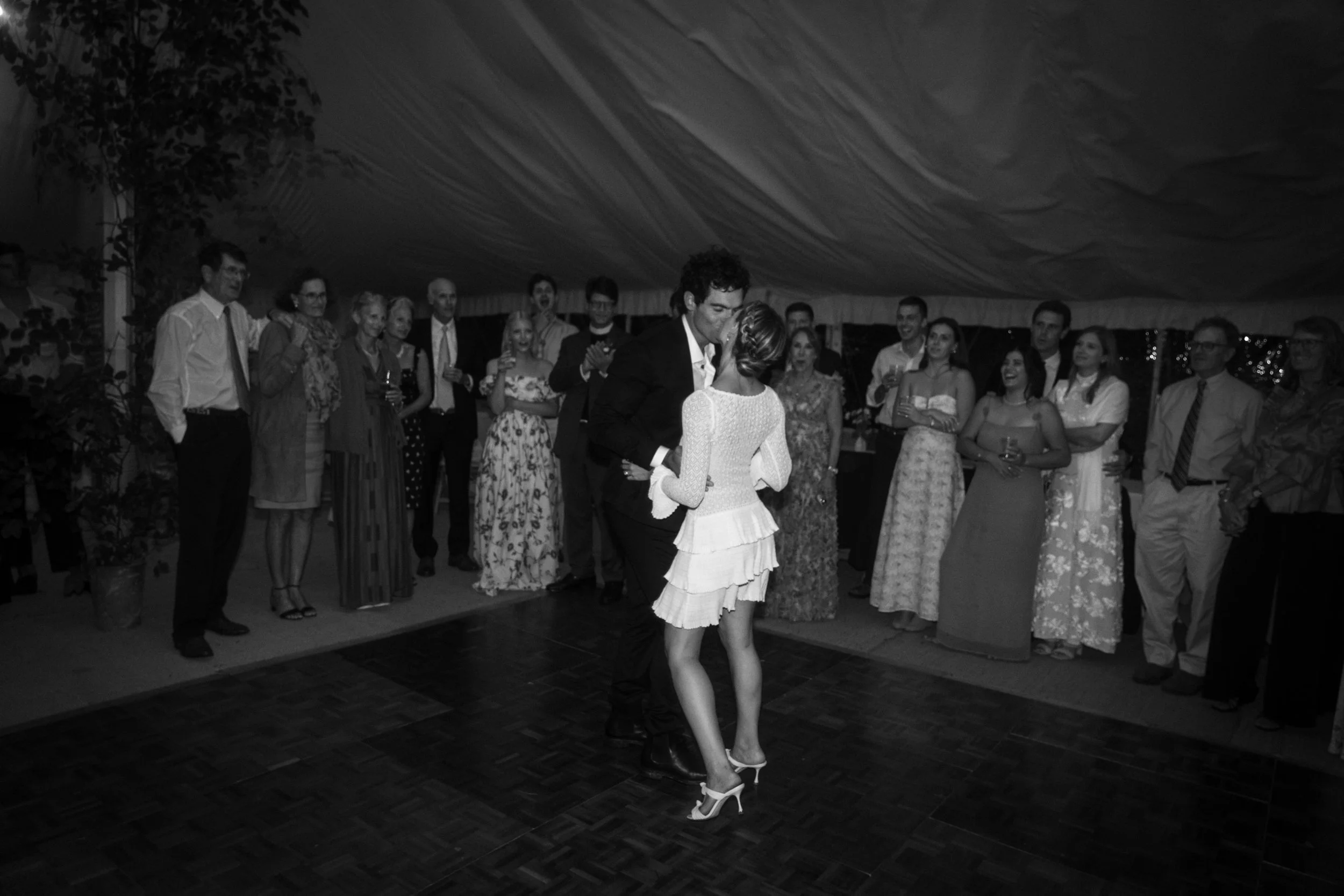 first dance captured on black and white wide angle