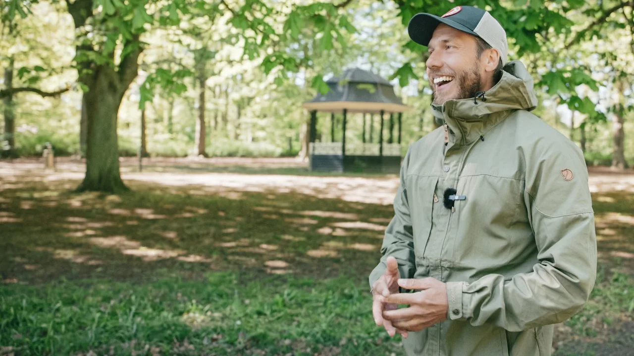 Ted wearing the skogso jacket and smiling