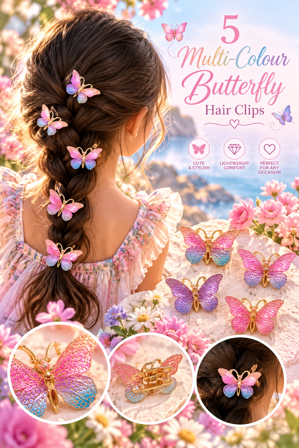 Sparkling Butterfly Hair Clips – 5 Piece Set 🦋✨