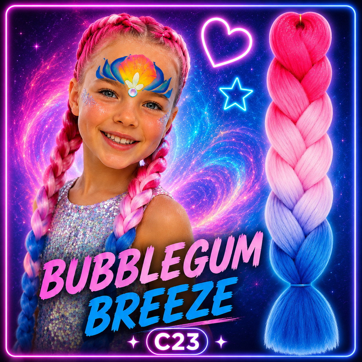 Pink, Pastel Pink & Blue Jumbo Braiding Hair Extension (C23 Bubblegum Breeze)