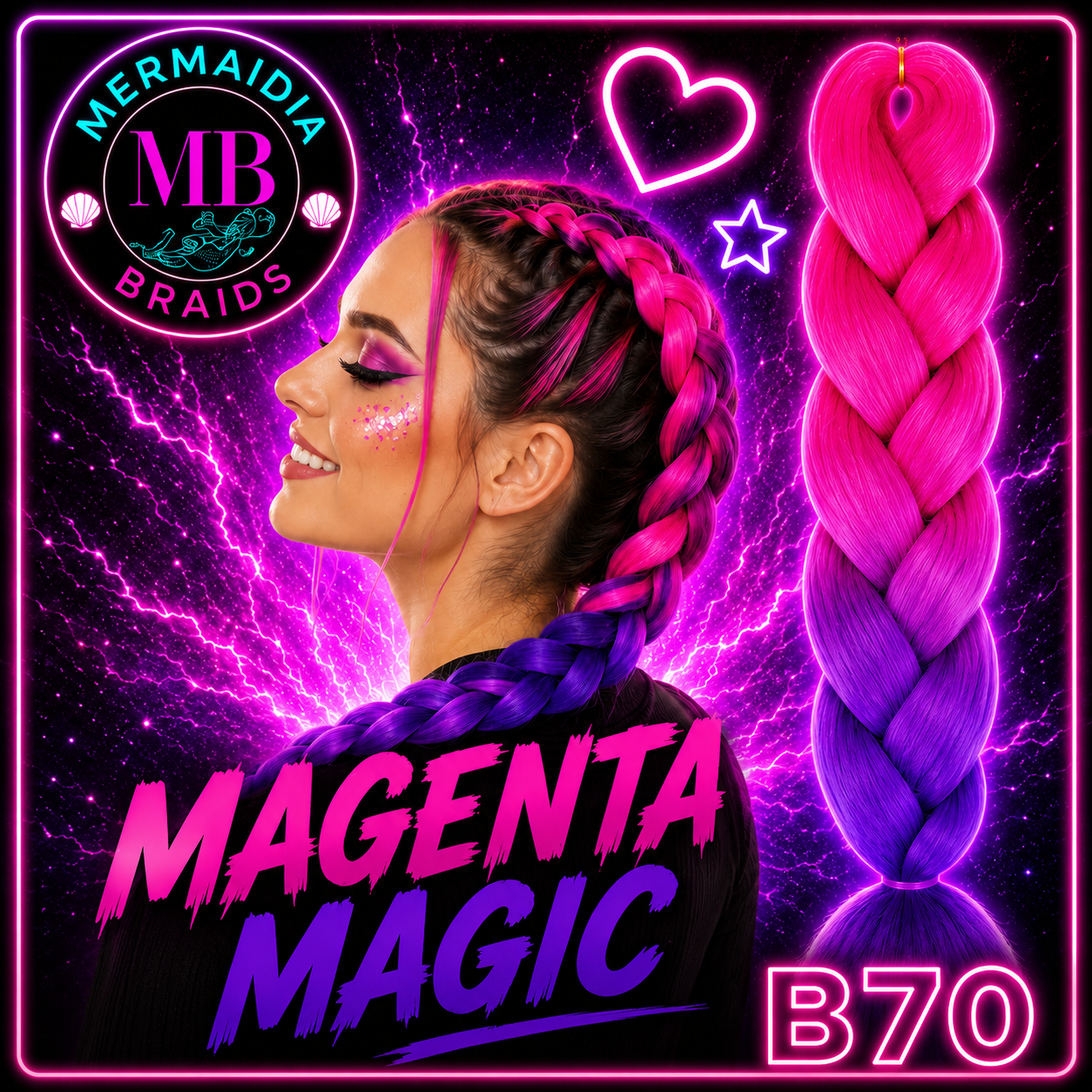 Hot Pink & Bright Purple Jumbo Braiding Hair Extension (B70 Magenta Magic)