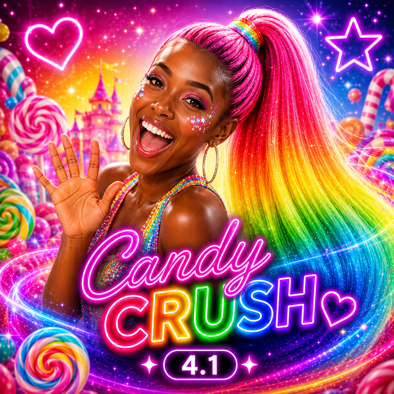 Pink, Yellow, Green & Blue Wrap Around Ponytail Extension (4.1 Candy Crush)