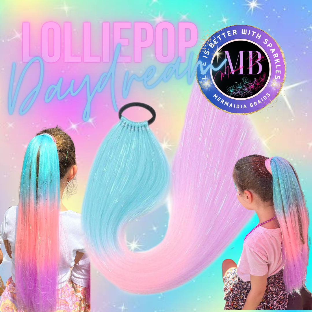 Pastel Blue, Pink & Lilac Wrap Around Ponytail Extension (3.7 Lollipop Daydream)