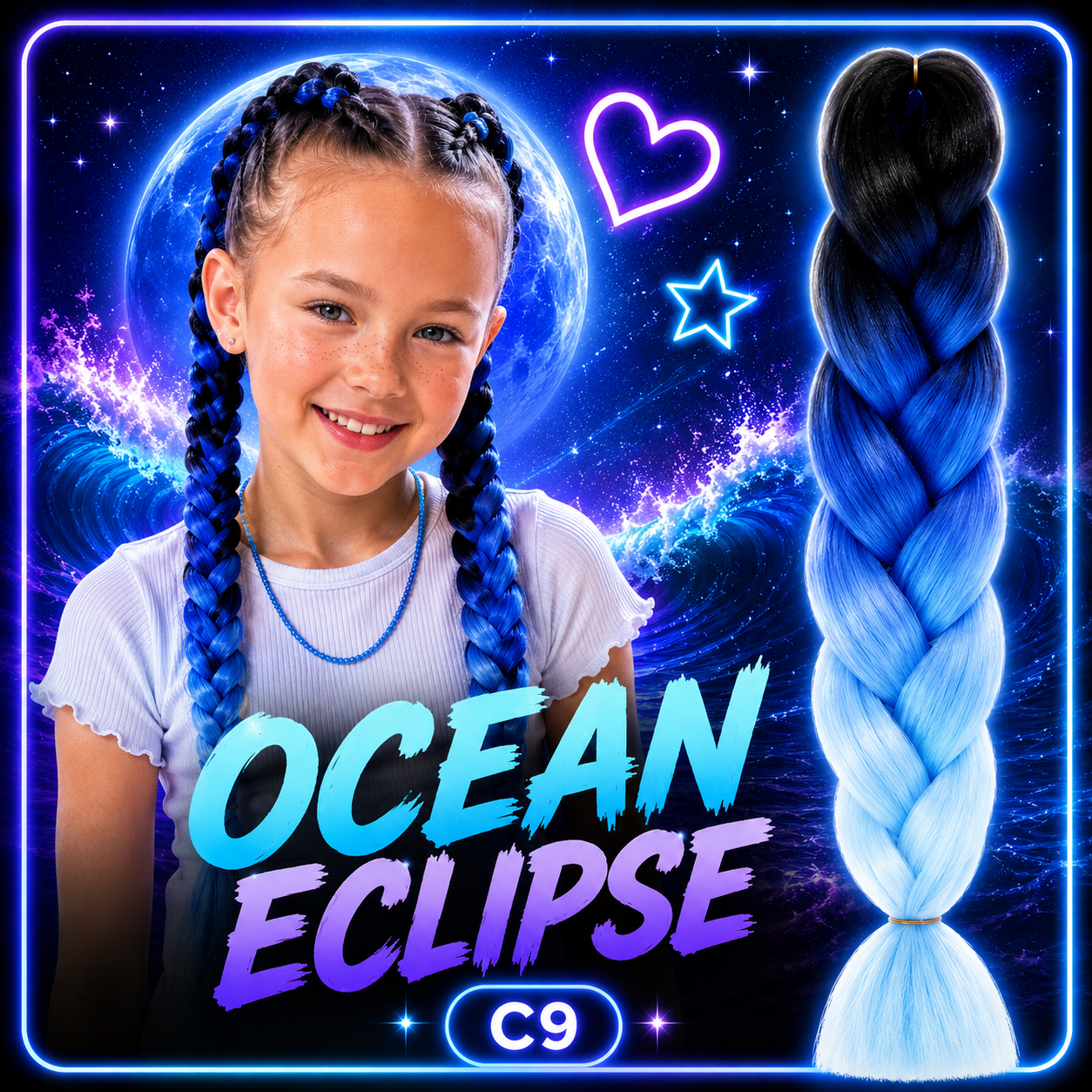 Black, Blue & Sky Blue Jumbo Braiding Hair Extension (C9 Ocean Eclipse)