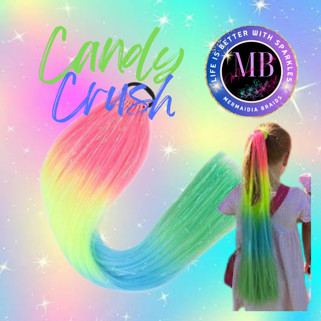 Pink, Yellow, Green & Blue Wrap Around Ponytail Extension (4.1 Candy Crush)