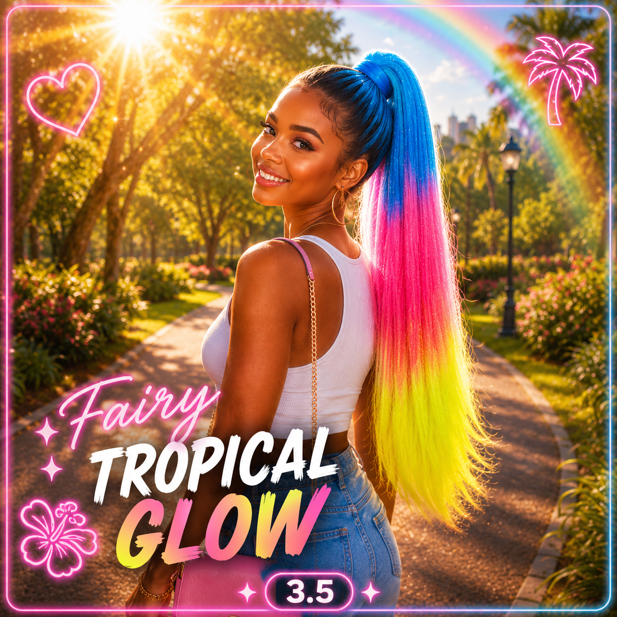 Blue, Pink & Neon Yellow Wrap Around Ponytail Extension (3.5 Tropical Glow)