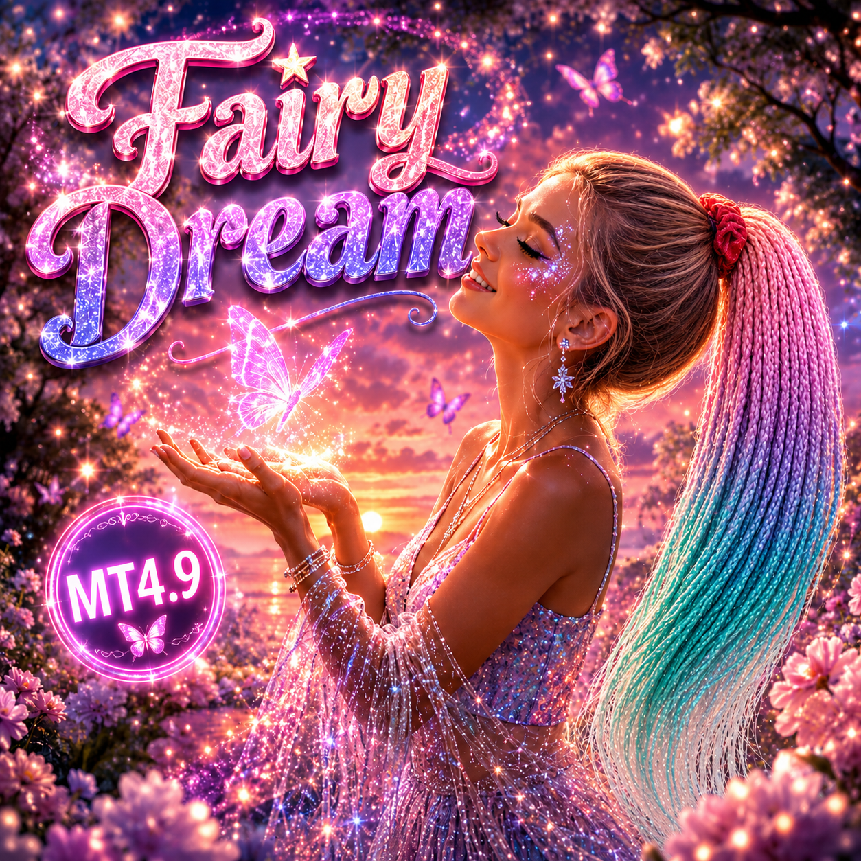 Peach Pink, Lilac, Teal & Soft White Braided Ponytail Extension (MT4.9 Fairy Dream)