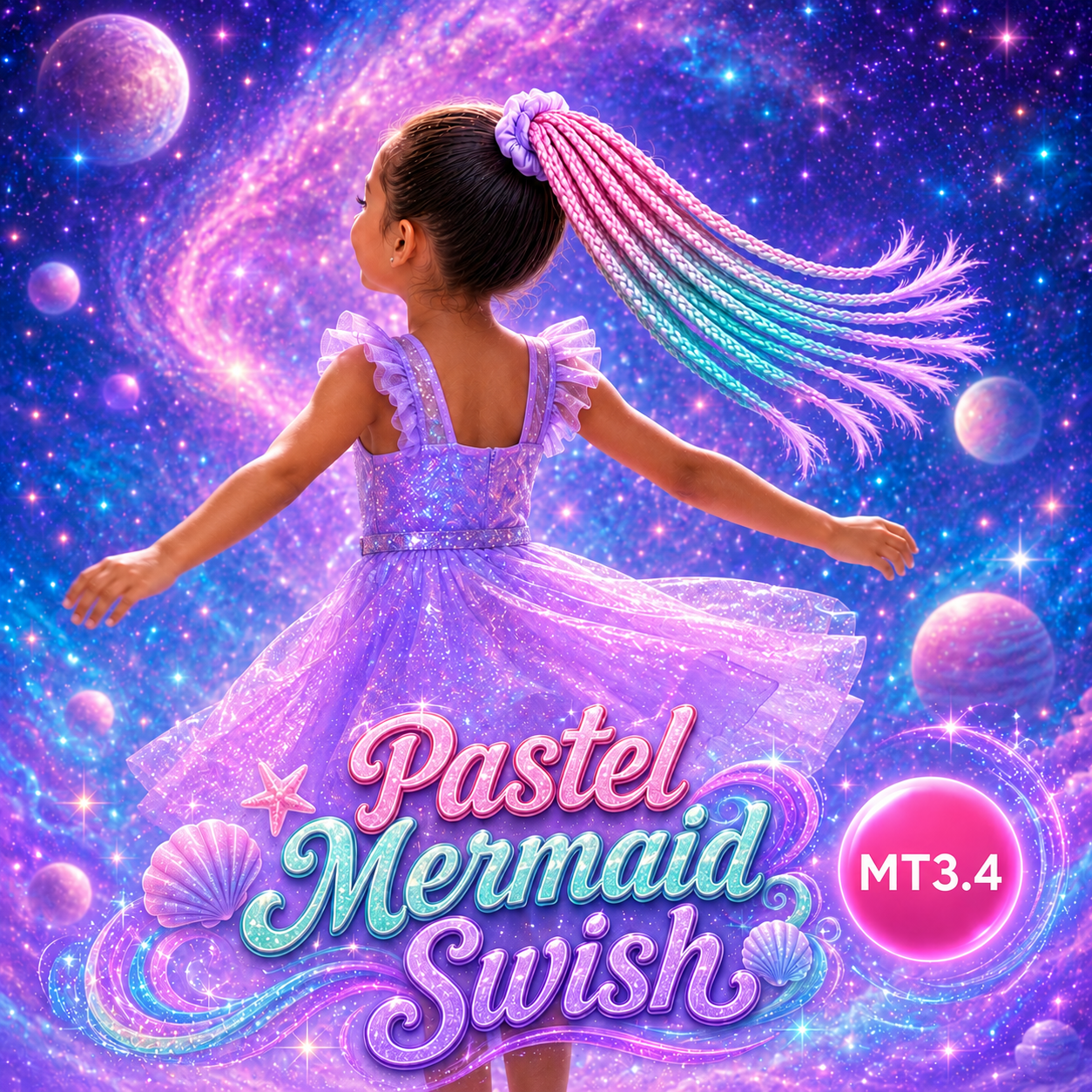 Pink, Teal & Purple Braided Ponytail Extension (MT3.4 Pastel Mermaid Swish)