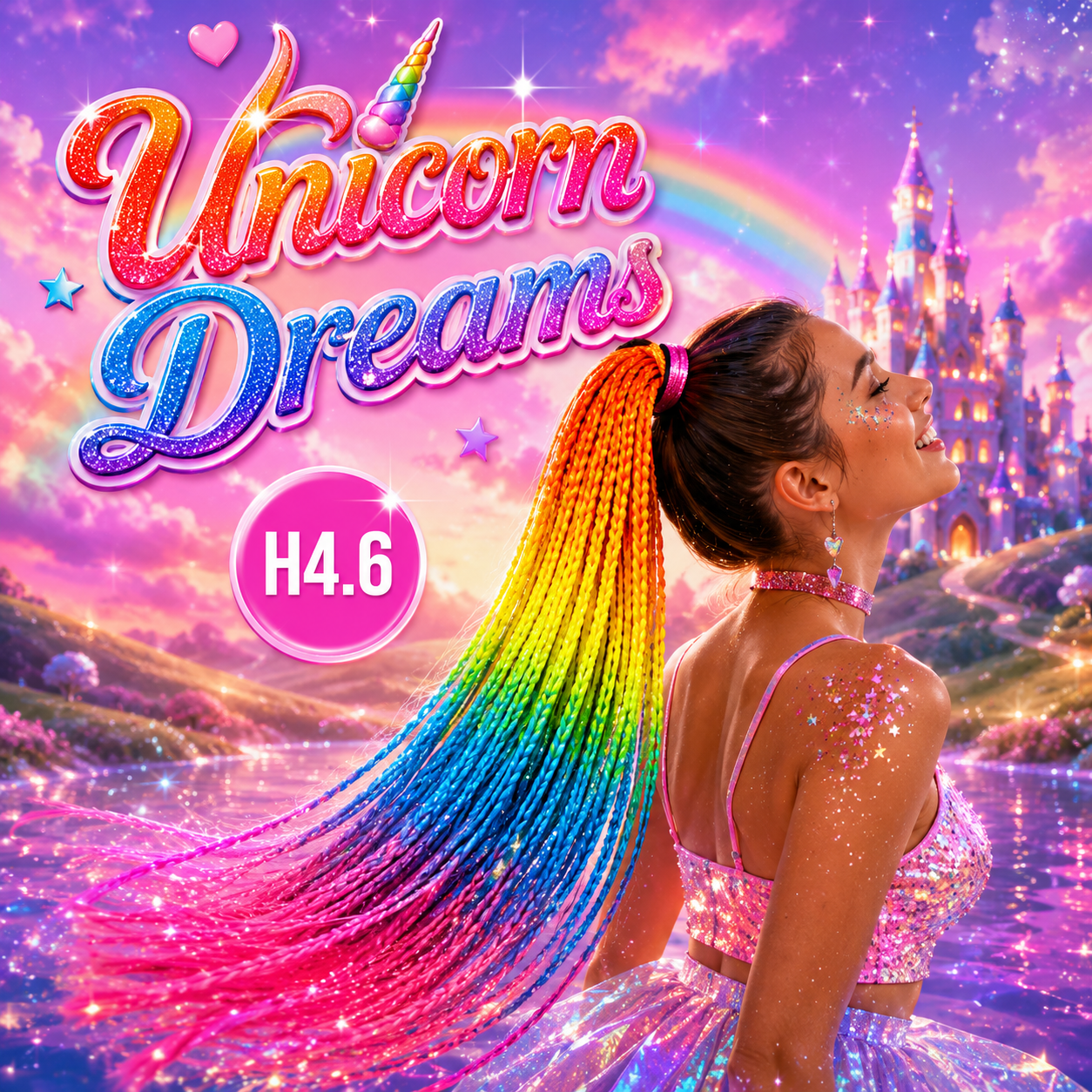 Orange, Yellow, Blue & Pink Braided Ponytail Extension (H4.6 Unicorn Dreams)