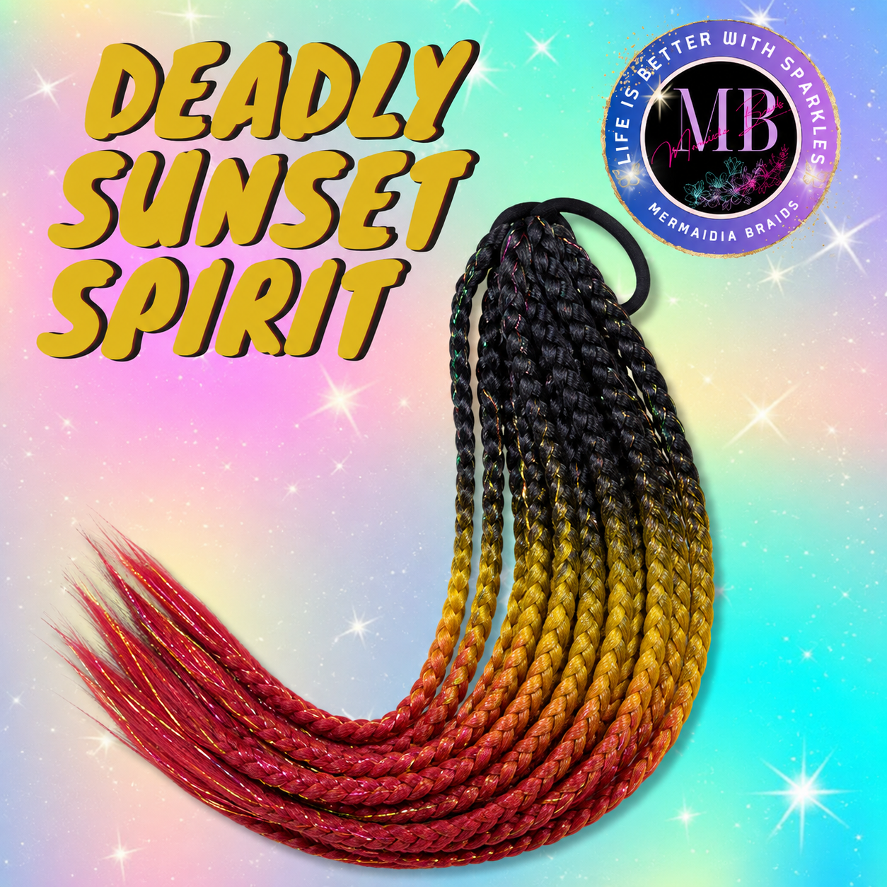 Black, Yellow & Red Braided Ponytail Extension (MT3.50 Deadly Sunset Spirit)