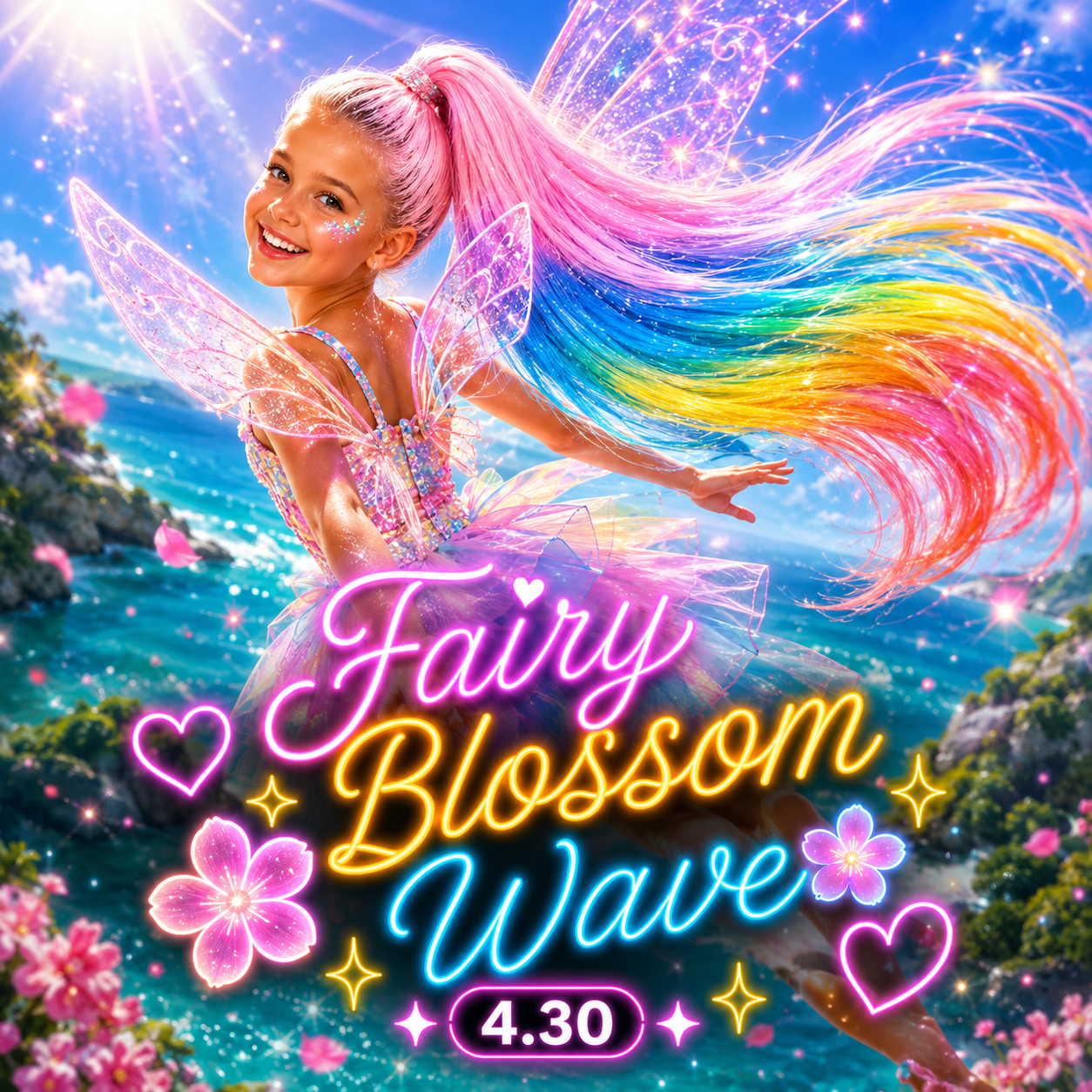 Pastel Pink, Blue, Yellow & Coral Wrap Around Ponytail Extension (4.30 Fairy Blossom Wave)