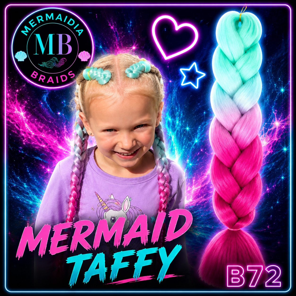 Pastel Blue & Deep Pink Jumbo Braiding Hair Extension (B72 Mermaid Taffy)
