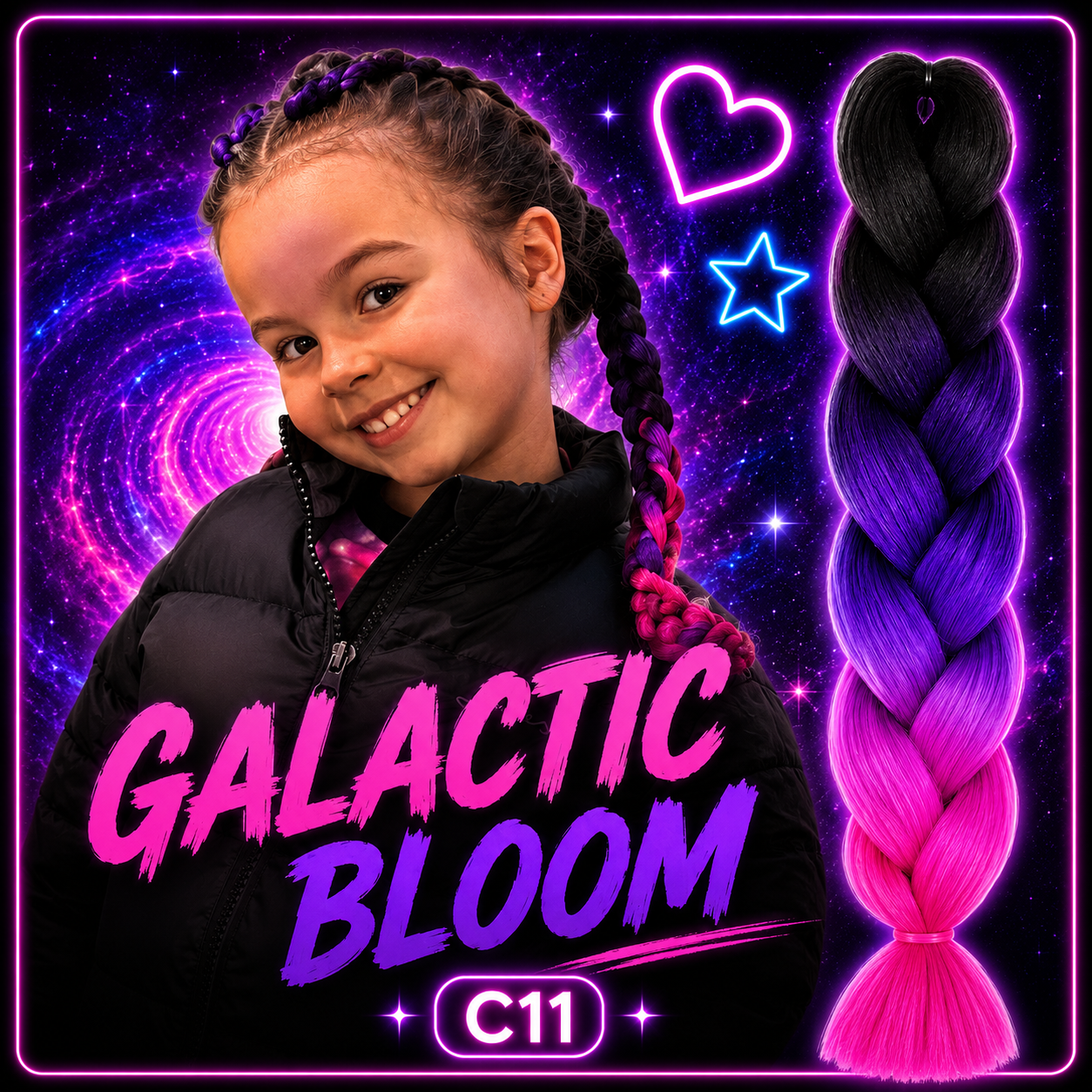 Black, Purple & Pink Jumbo Braiding Hair Extension (C11 Galactic Bloom)