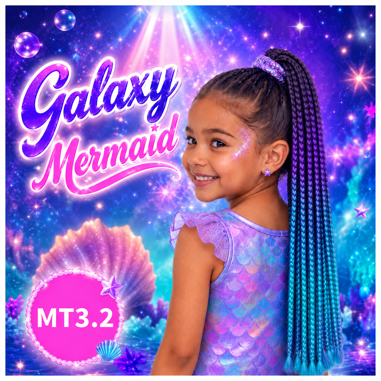 Purple, Teal & Ocean Blue Braided Ponytail Extension (MT3.2 Galaxy Mermaid)