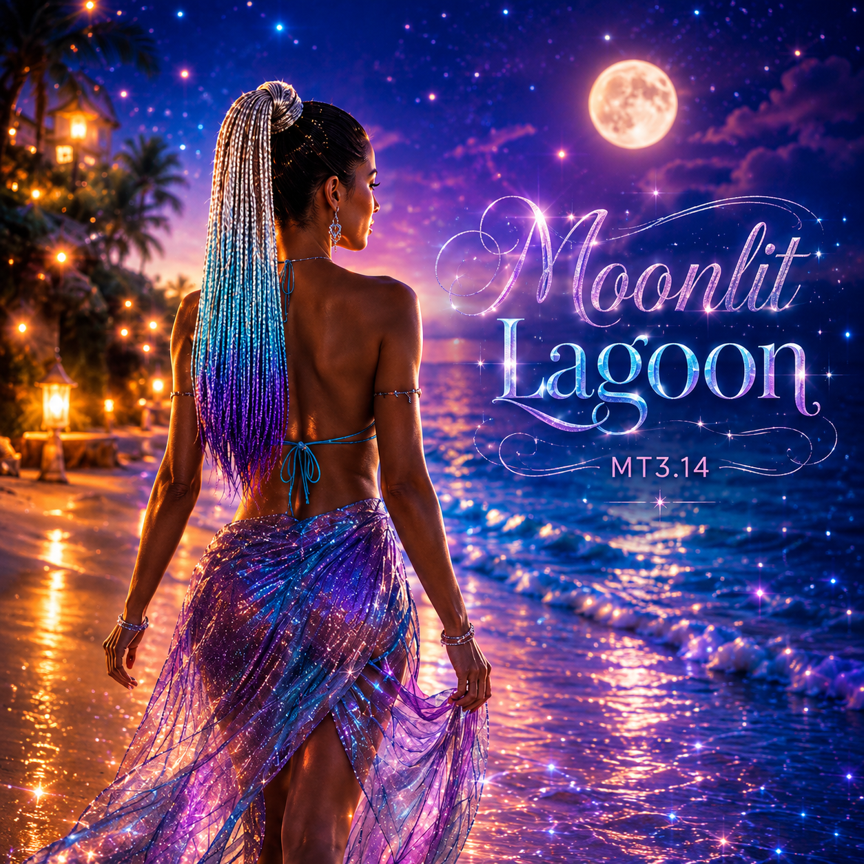 Silver, Teal & Deep Purple Braided Ponytail Extension (MT3.14 Moonlit Lagoon)