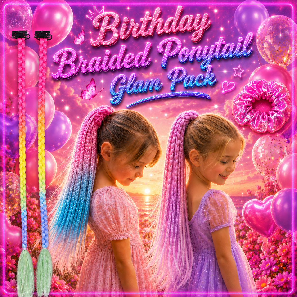 🎀 Birthday BRAIDED PONYTAIL Glam Pack