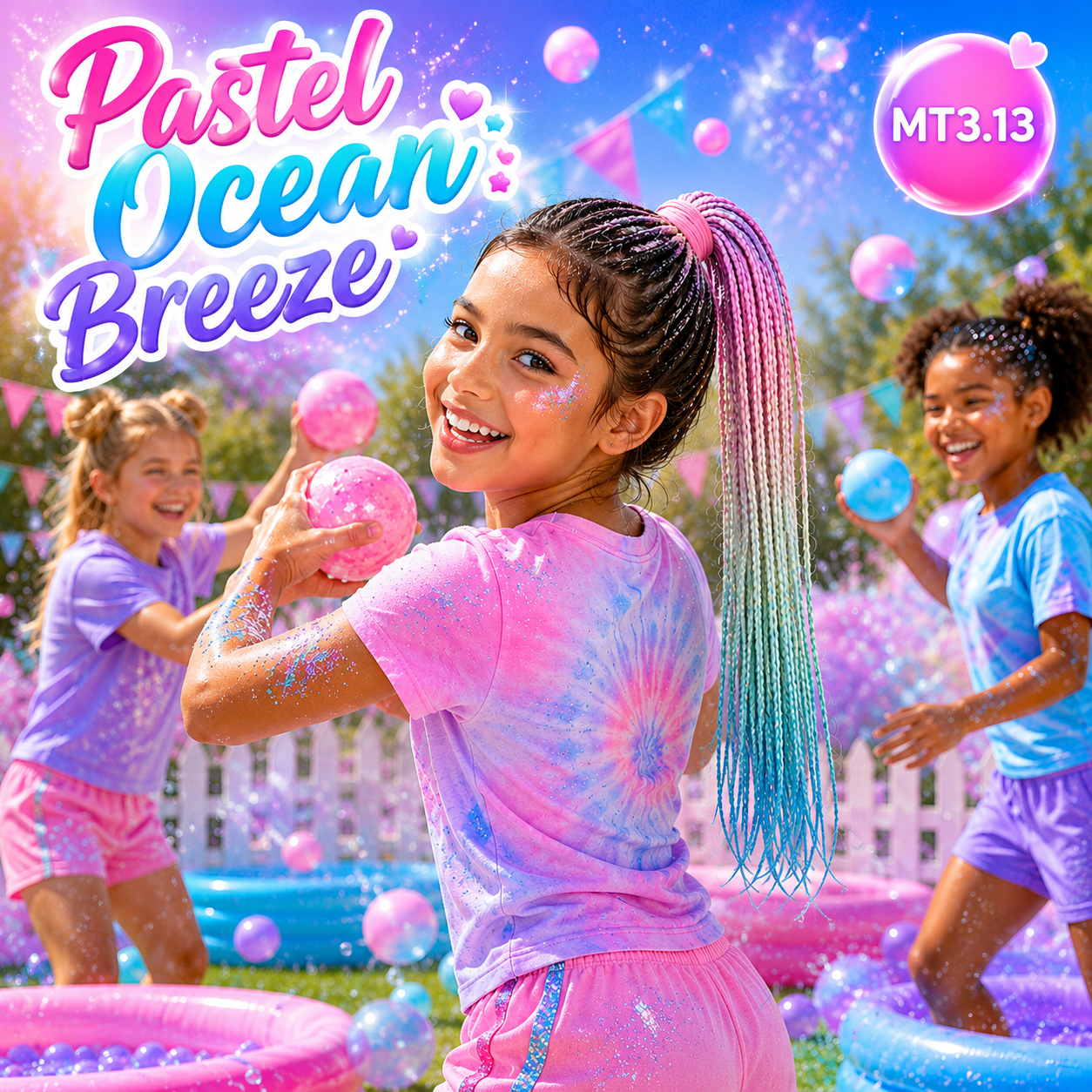 Pink, Aqua & Ocean Blue Braided Ponytail Extension (MT3.13 Pastel Ocean Breeze)
