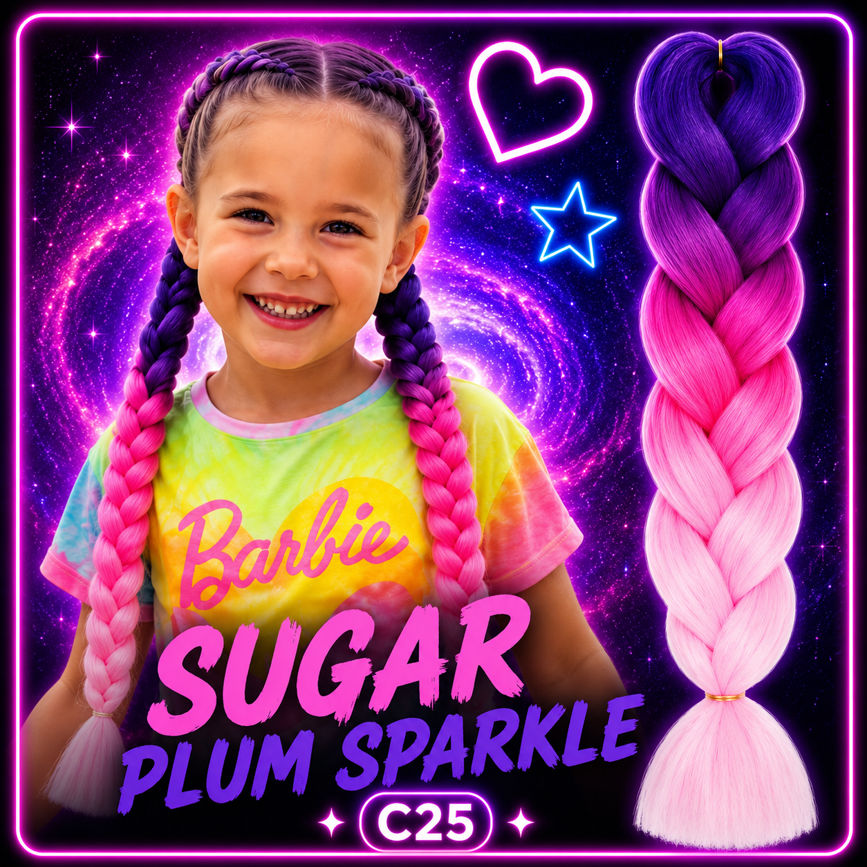 Purple, Hot Pink & Pastel Pink Jumbo Braiding Hair Extension (C25 Sugar Plum Sparkle)