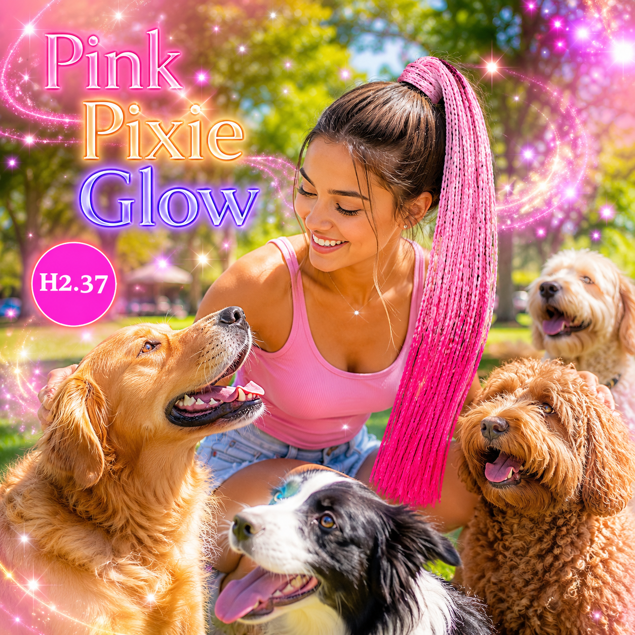 Light Pink & Hot Pink Braided Ponytail Extension (H2.37 Pink Pixie Glow)