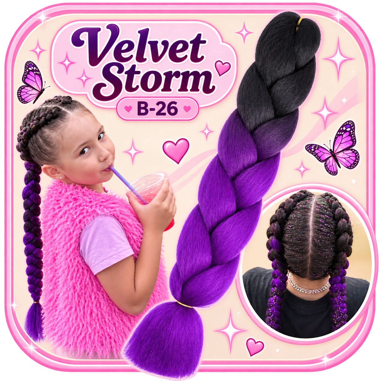 Black & Vibrant Purple Braiding Hair (B26)