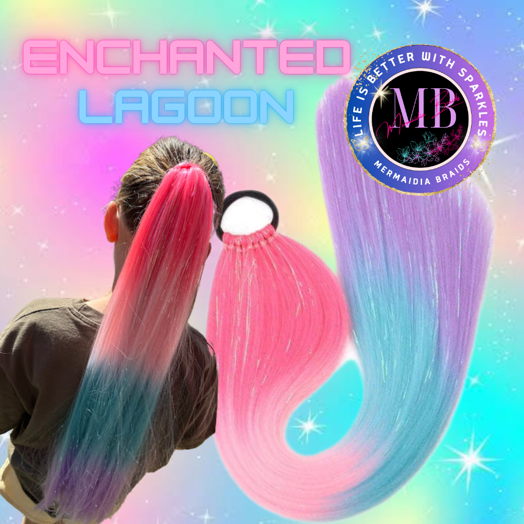 Pink, Teal & Lavender Wrap Around Ponytail Extension (4.17 Enchanted Lagoon)