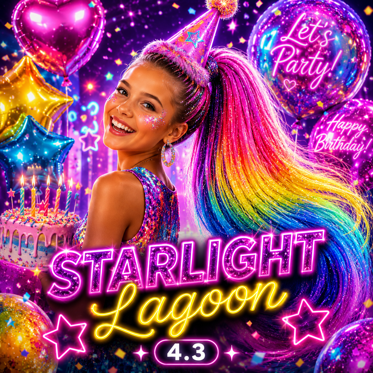 Purple, Yellow, Blue & Pink Wrap Around Ponytail Extension (4.3 Starlight Lagoon)