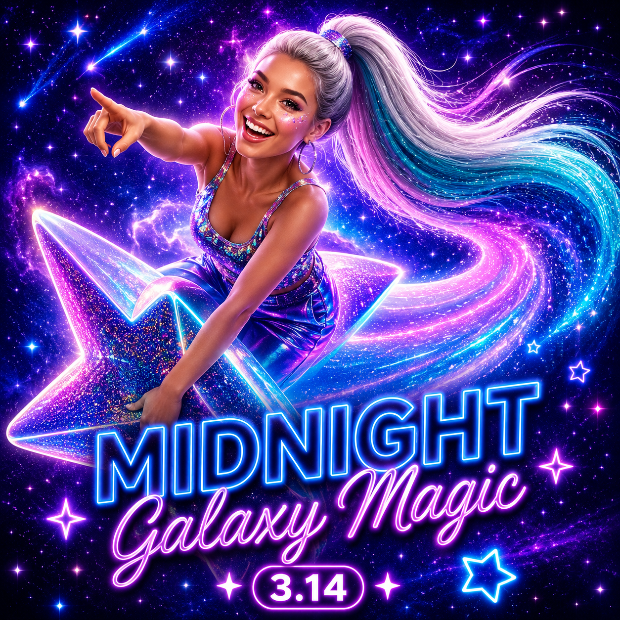 Silver, Aqua & Midnight Blue Wrap Around Ponytail Extension (3.14 Midnight Galaxy Magic)