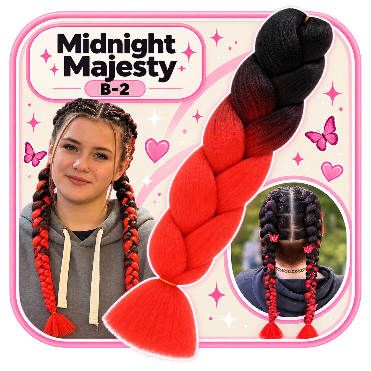 Black & Red Jumbo Braiding Hair Extension (B2 Crimson Eclipse)