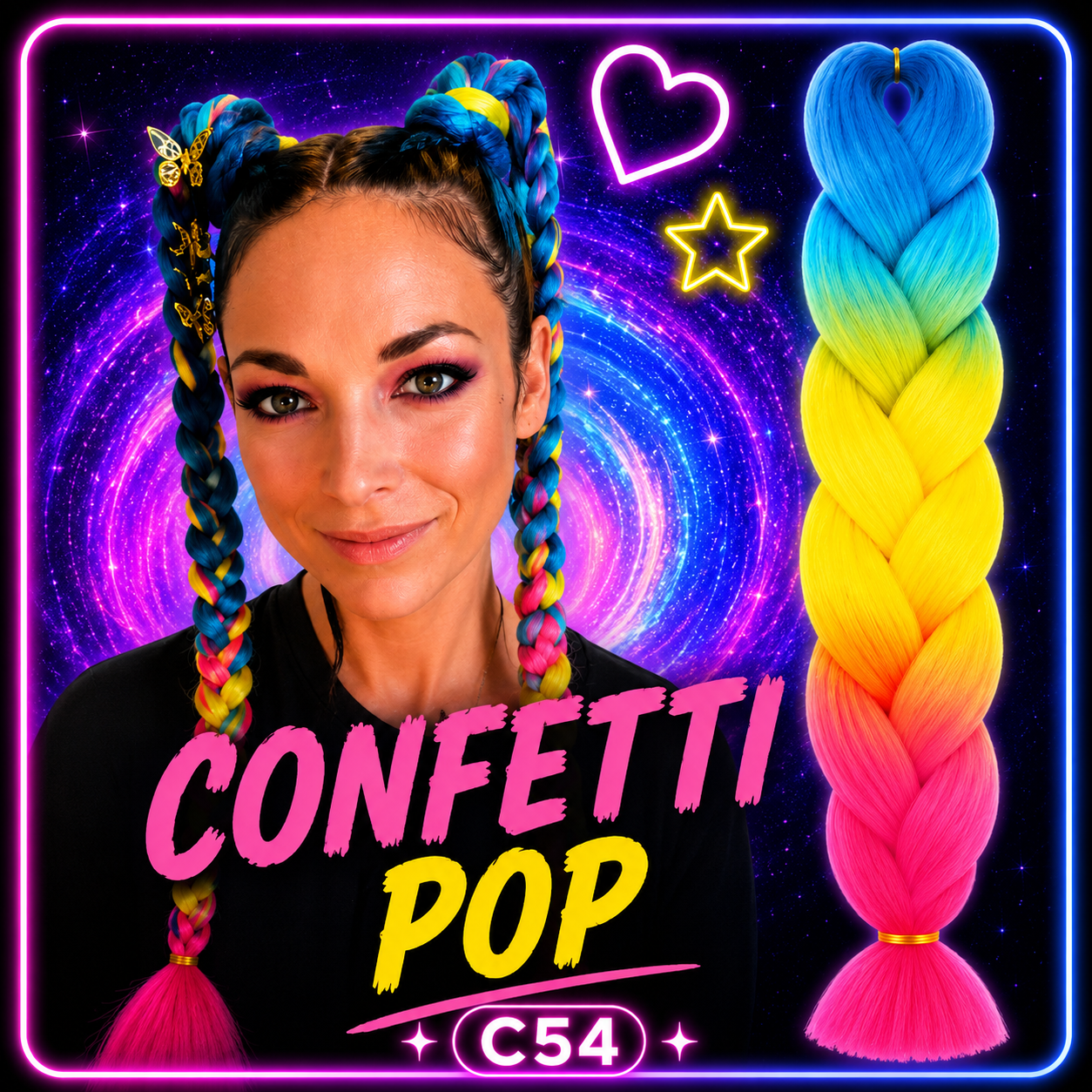 Blue, Yellow & Pink Jumbo Braiding Hair Extension (C54 Confetti Pop)