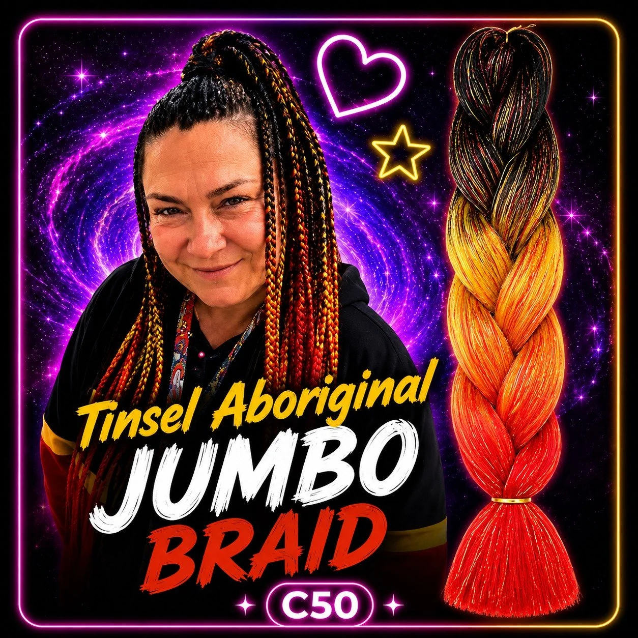 Black, Red & Yellow Jumbo Braiding Hair Extension (C50 Spirit Flame)