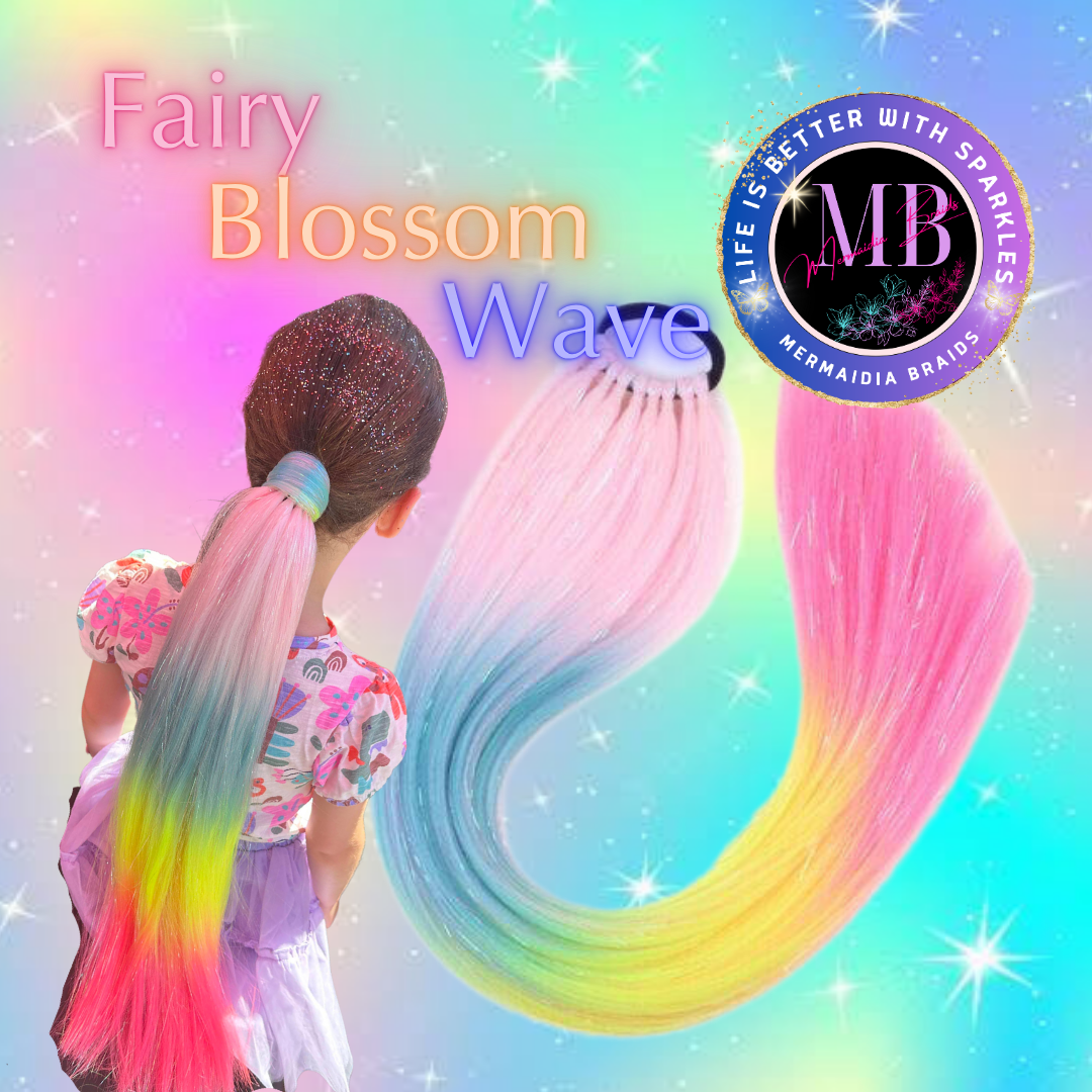 Pastel Pink, Blue, Yellow & Coral Wrap Around Ponytail Extension (4.30 Fairy Blossom Wave)