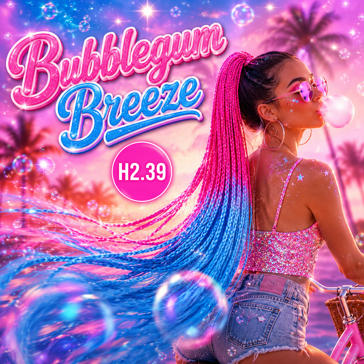 Pink & Blue Braided Ponytail Extension (H2.39 Bubblegum Breeze)