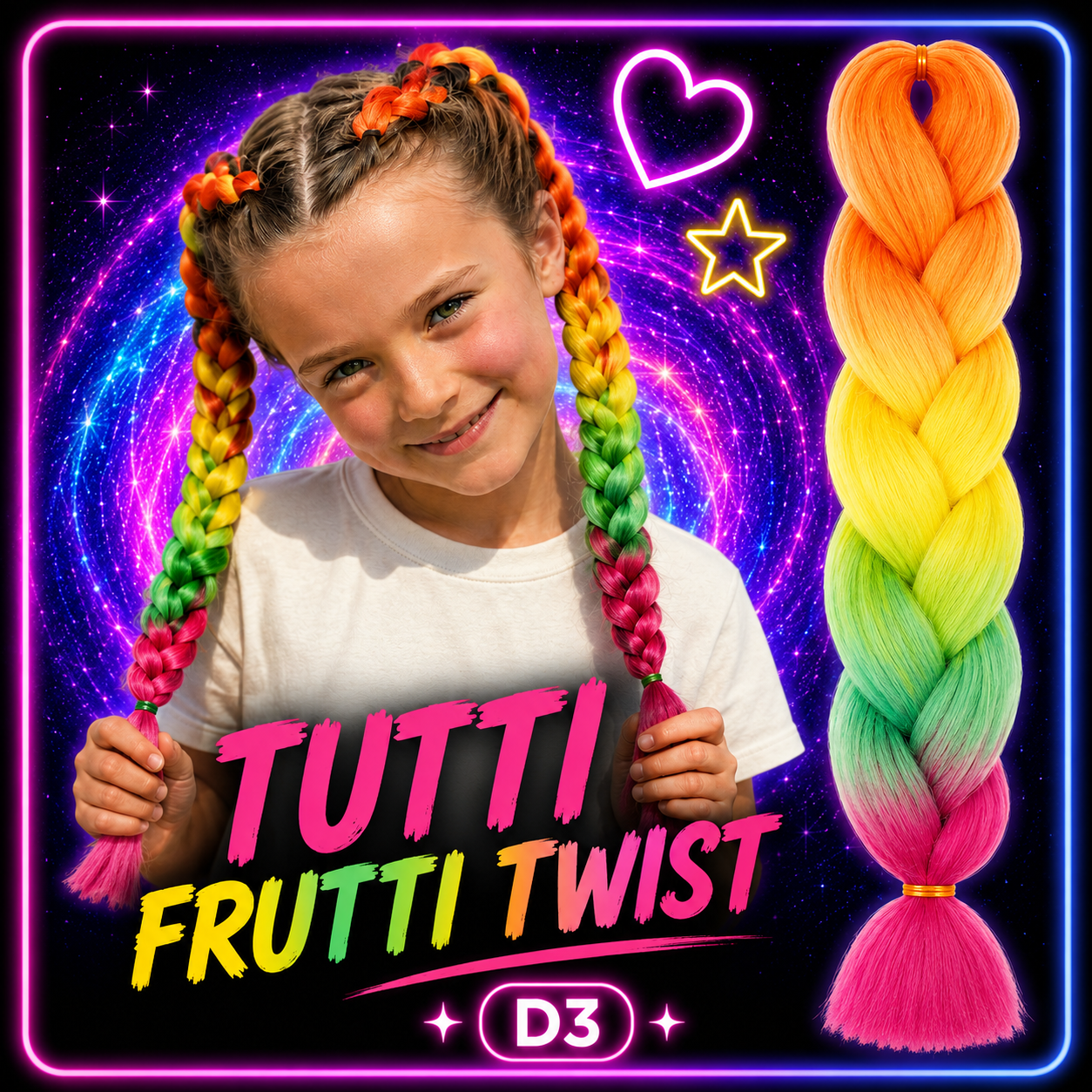 Rainbow Jumbo Braiding Hair Extension (D3 Tutti Frutti Twist)
