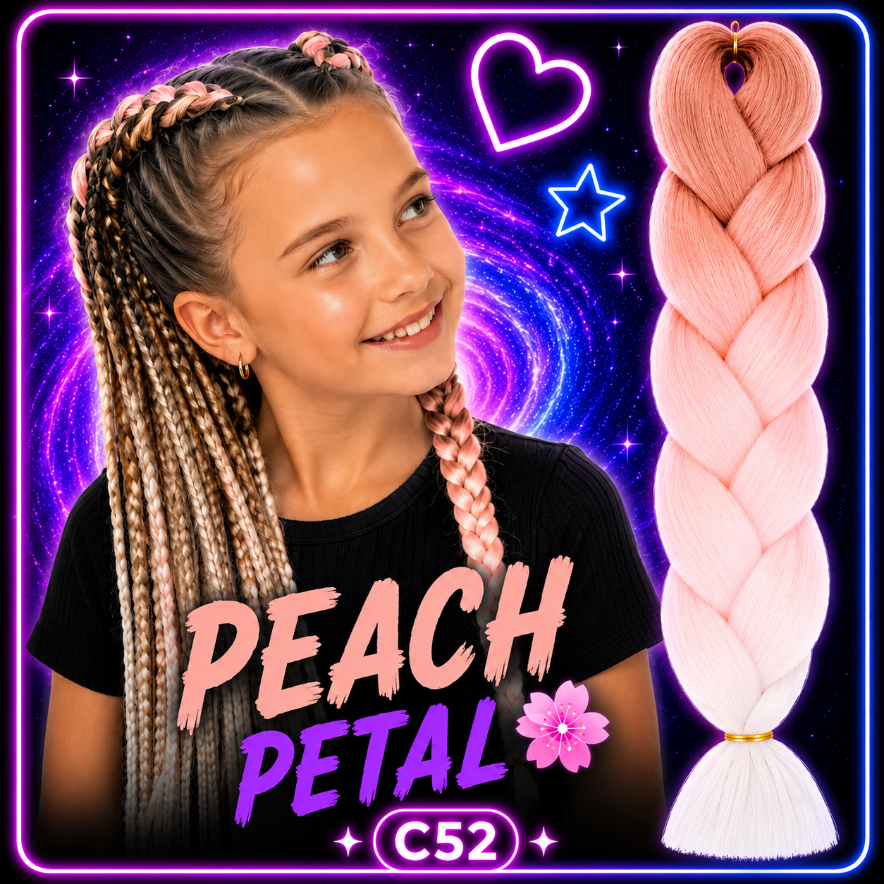 Brown, Pink & White Jumbo Braiding Hair Extension (C52 Peach Petal)