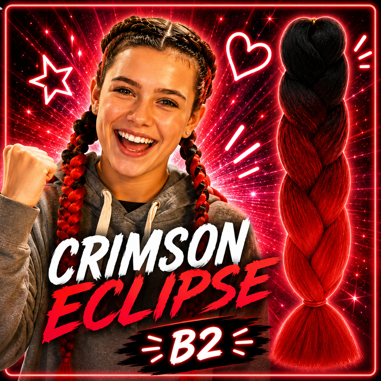 Black & Red Jumbo Braiding Hair Extension (B2 Crimson Eclipse)