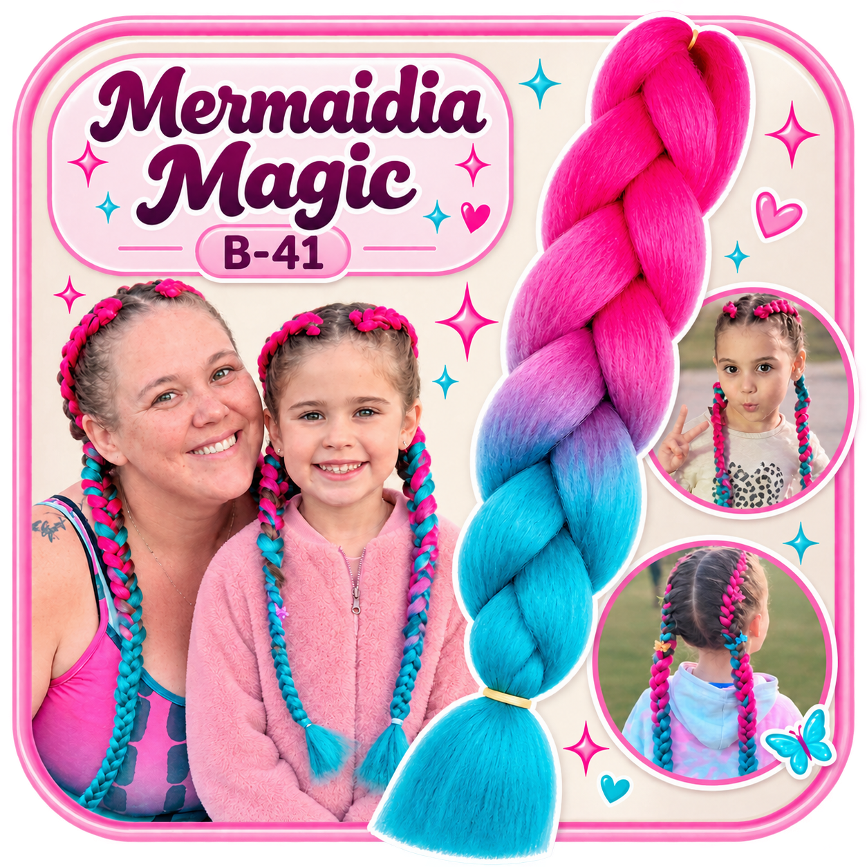 Hot Pink & Celeste Blue Braiding Hair  (B41)