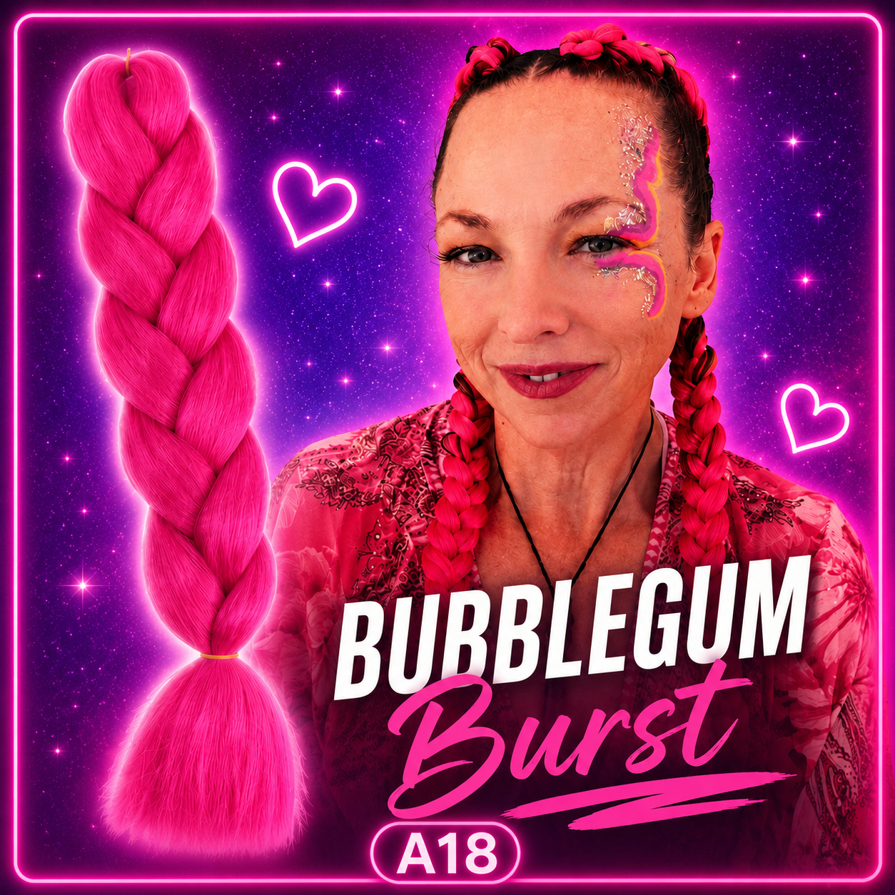 Hot Magenta Jumbo Braiding Hair Extension (A18 Bubblegum Burst)
