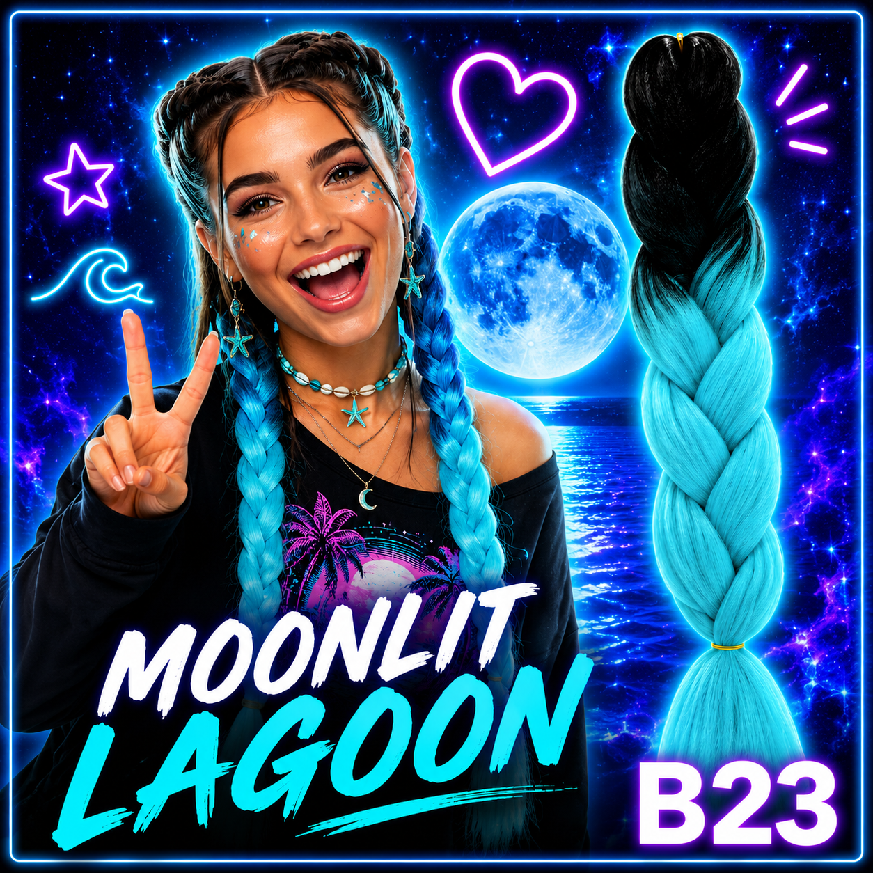 Black & Celeste Blue Jumbo Braiding Hair Extension (B23 Moonlit Lagoon)