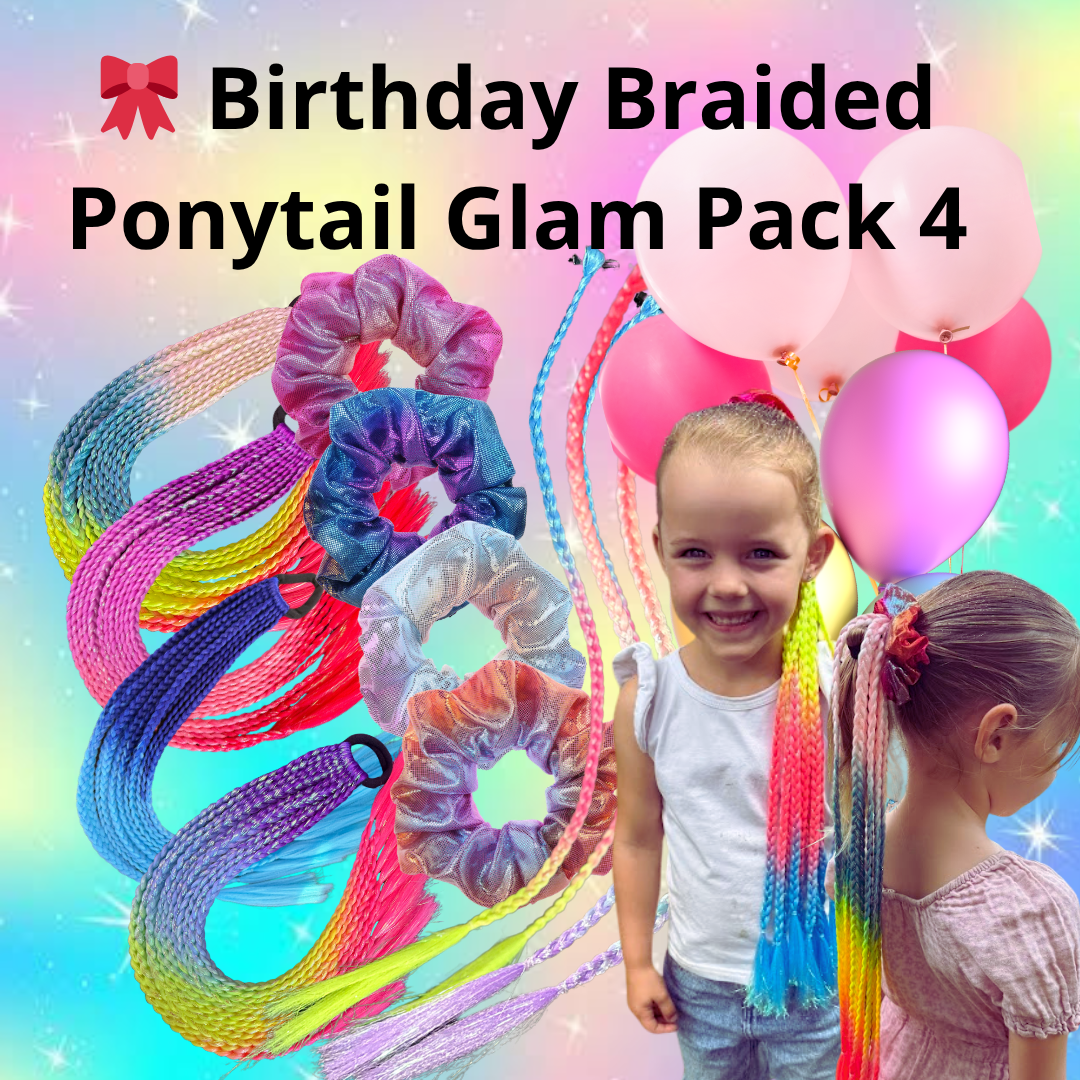 🌈 Birthday Braided Ponytail Glam Pack 4