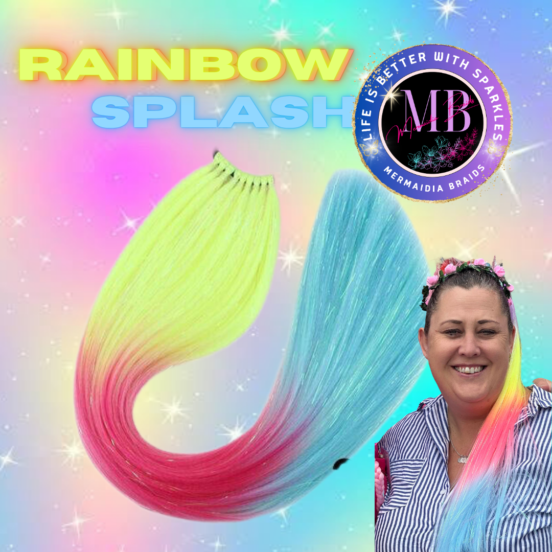 Yellow, Pink & Blue Wrap Around Ponytail Extension (3.18 Rainbow Splash)