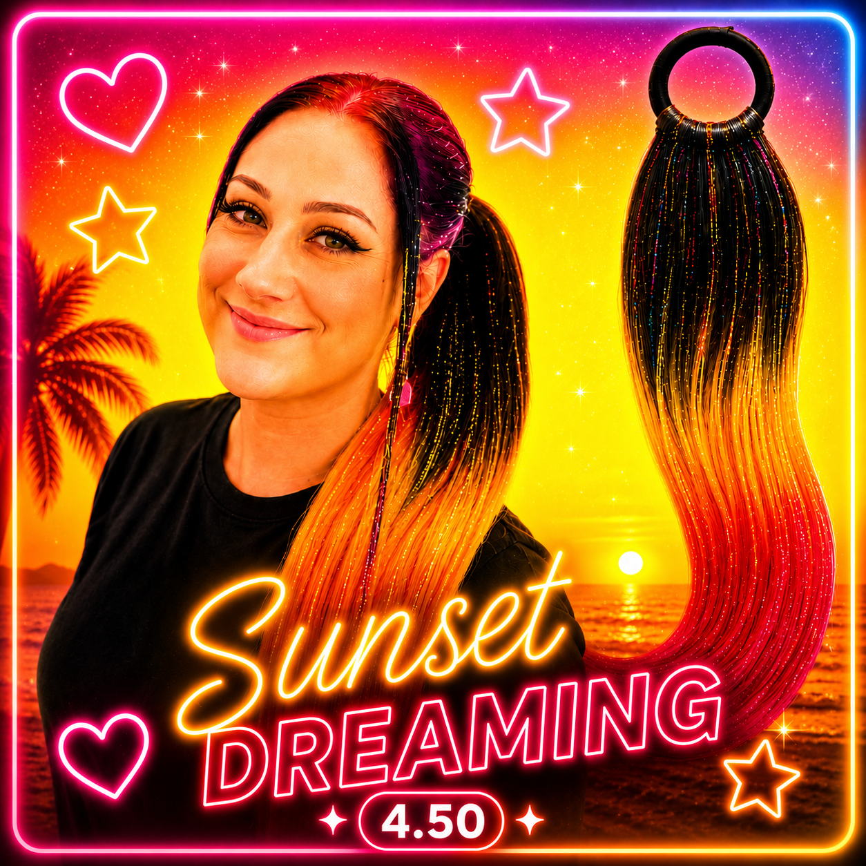 Black, Yellow & Red Wrap Around Ponytail Extension (4.50 Sunset Dreaming)