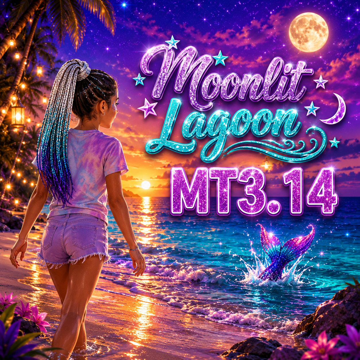 Silver, Teal & Deep Purple Braided Ponytail Extension (MT3.14 Moonlit Lagoon)