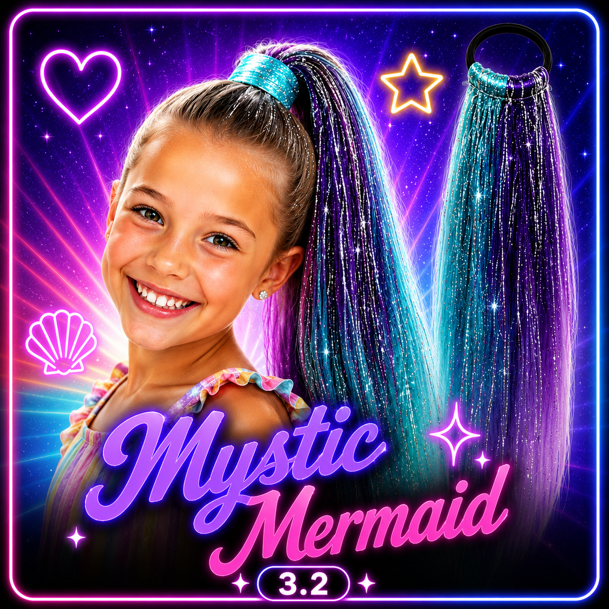 Purple & Aqua Wrap Around Ponytail Extension (3.2 Mystic Mermaid)