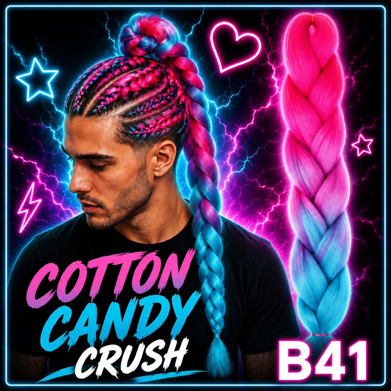 Hot Pink & Celeste Blue Jumbo Braiding Hair Extension (B41 Cotton Candy Crush)