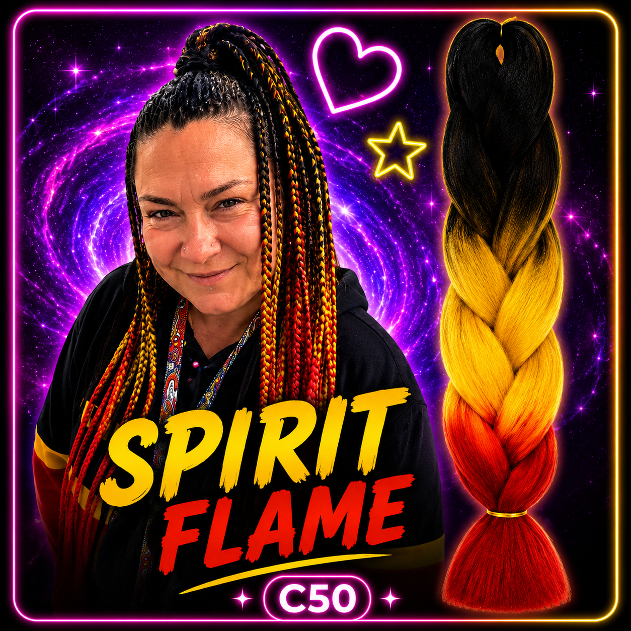 Black, Red & Yellow Jumbo Braiding Hair Extension (C50 Spirit Flame)