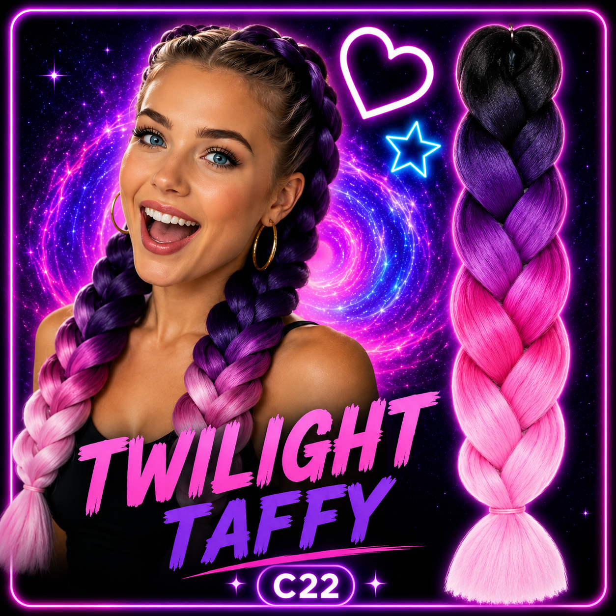 Black, Pink & Purple Jumbo Braiding Hair Extension (C22 Twilight Taffy)