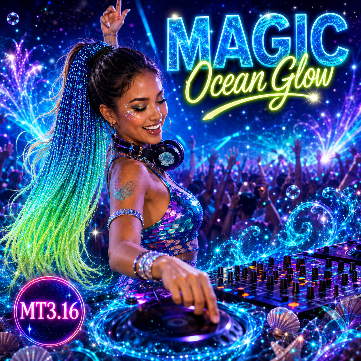 Deep Blue, Aqua & Sea Green Braided Ponytail Extension (MT3.16 Magic Ocean Glow)