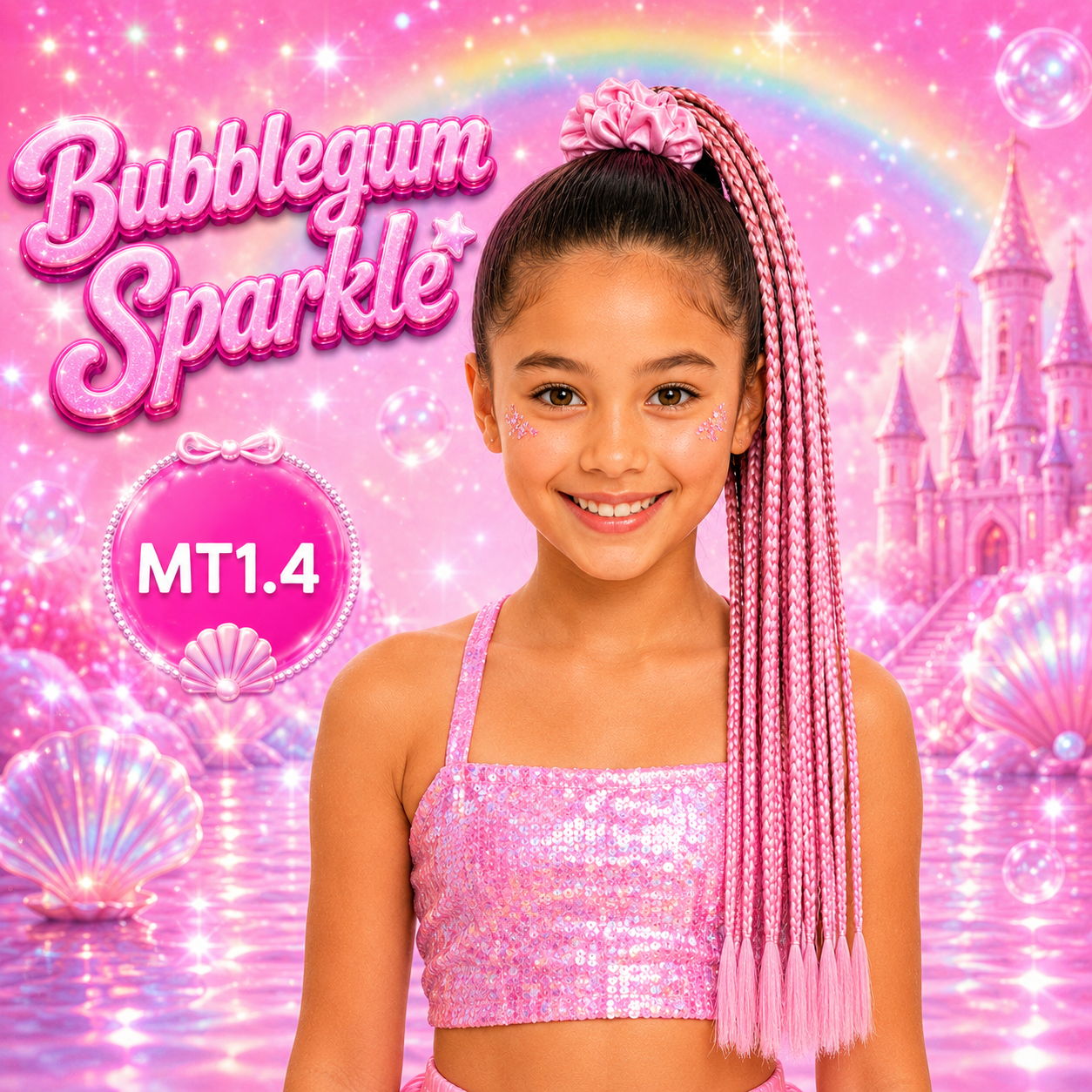 Bubblegum Pink Braided Ponytail Extension (MT1.4 Bubblegum Sparkle)