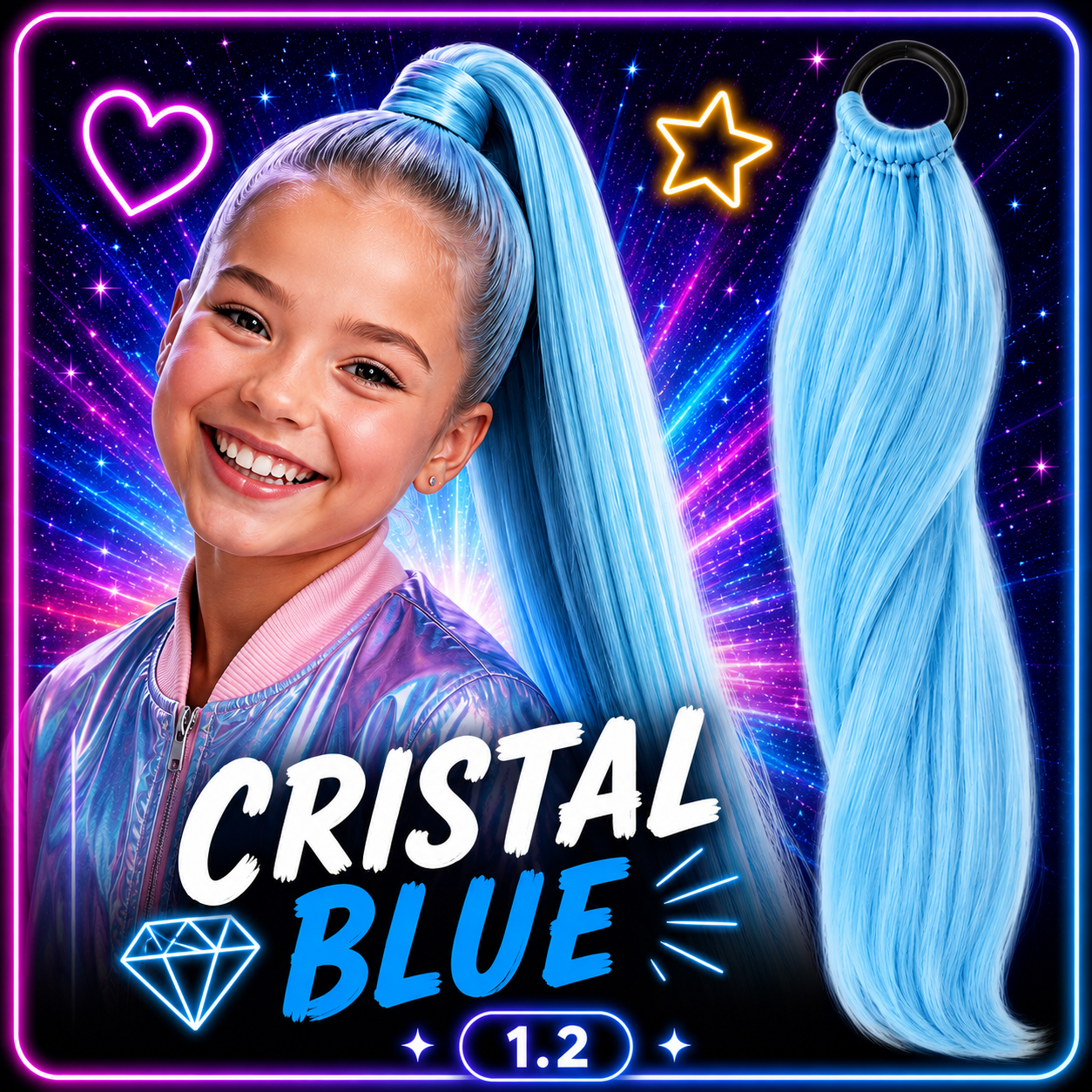 Bright Blue Wrap Around Ponytail Extension (1.2 Cristal Blue)